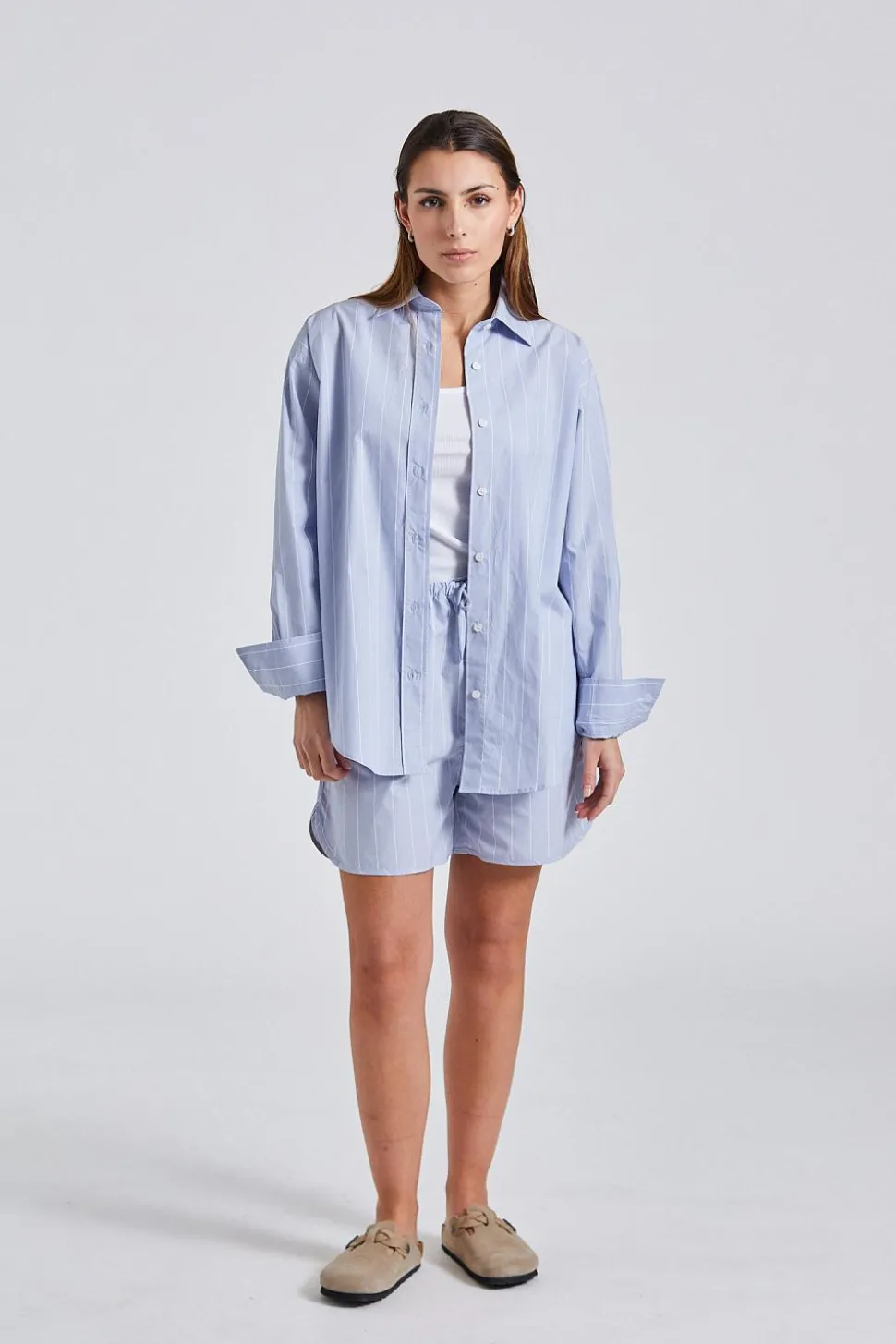 Striped Drawstring Shorts Faded Blue White