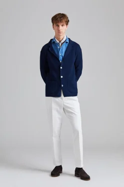 Strutured Cotton Knit Blazer Blue