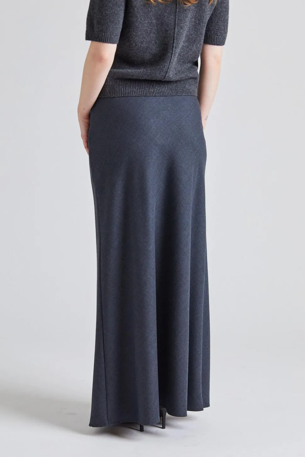 Tailored Bias Cut Maxi Skirt Charcoal Grey