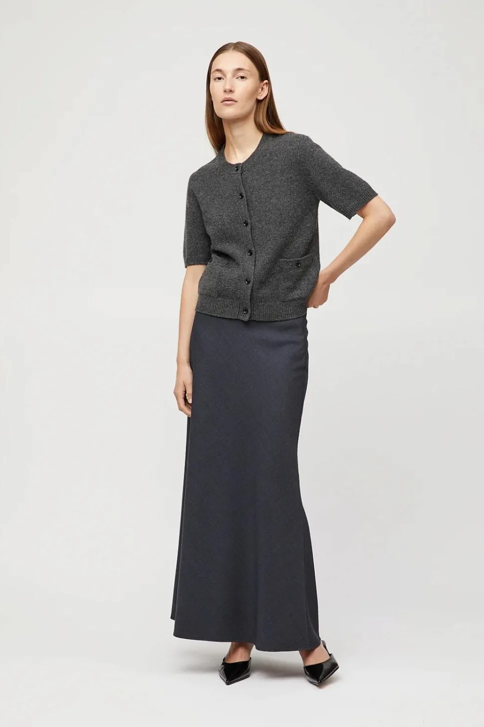 Tailored Bias Cut Maxi Skirt Charcoal Grey