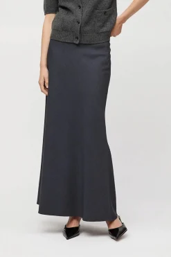 Tailored Bias Cut Maxi Skirt Charcoal Grey