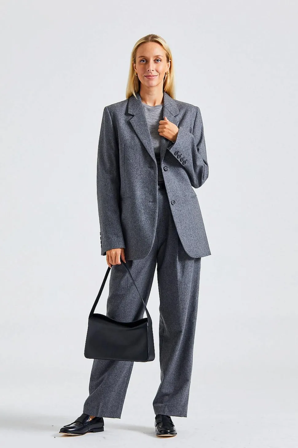 Tailored Double Pleated Suit Grey Melange