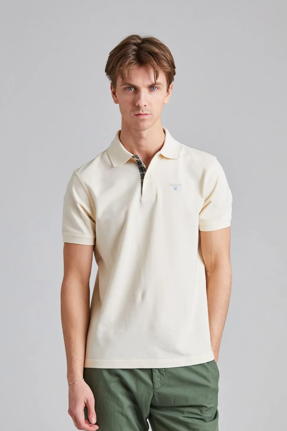 Tartan Pique Polo Shirt Antique White