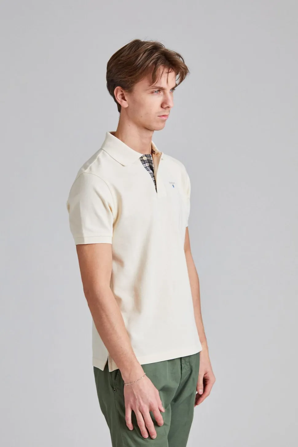 Tartan Pique Polo Shirt Antique White