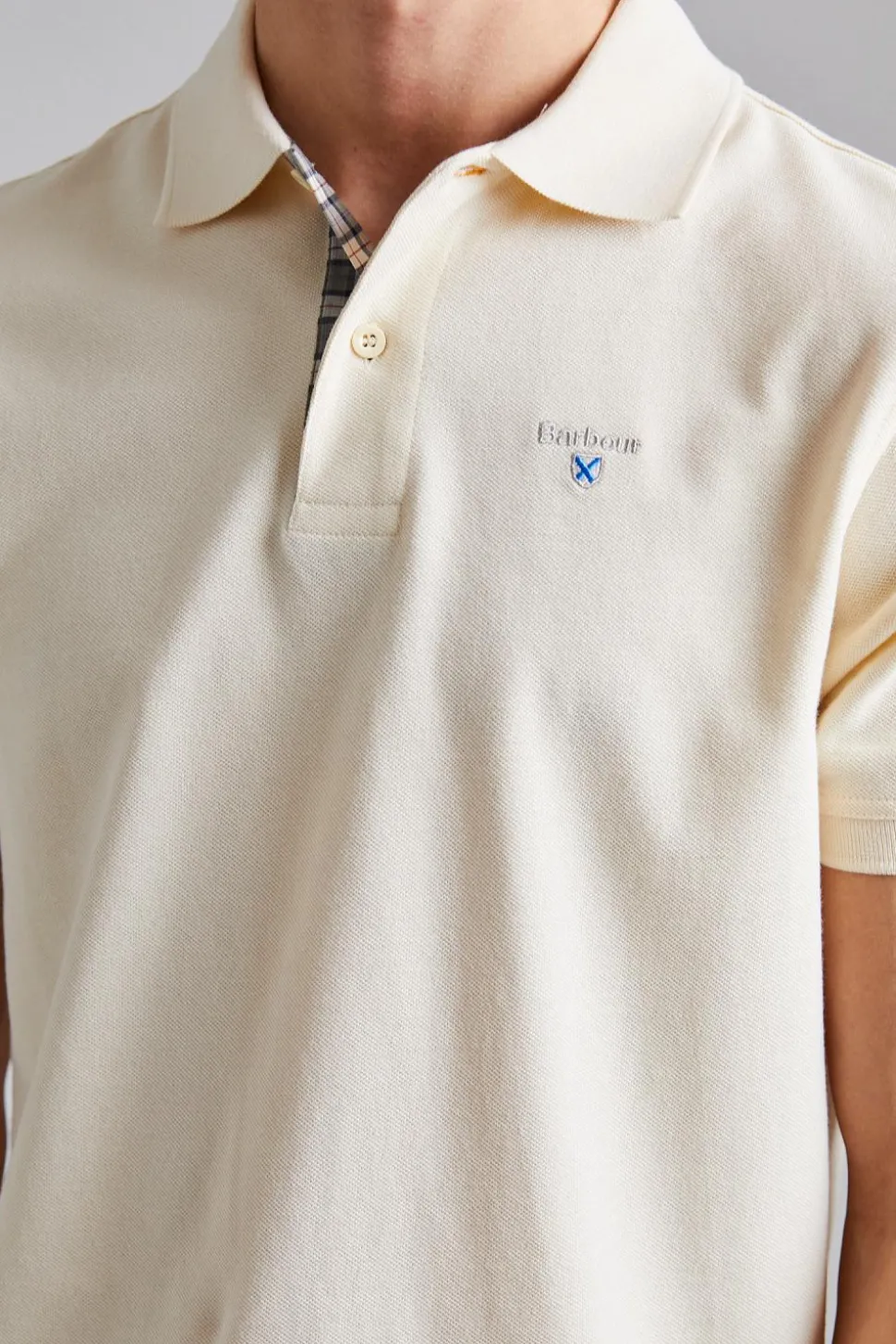 Tartan Pique Polo Shirt Antique White