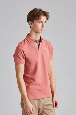 Tartan Pique Polo Shirt Pink Clay
