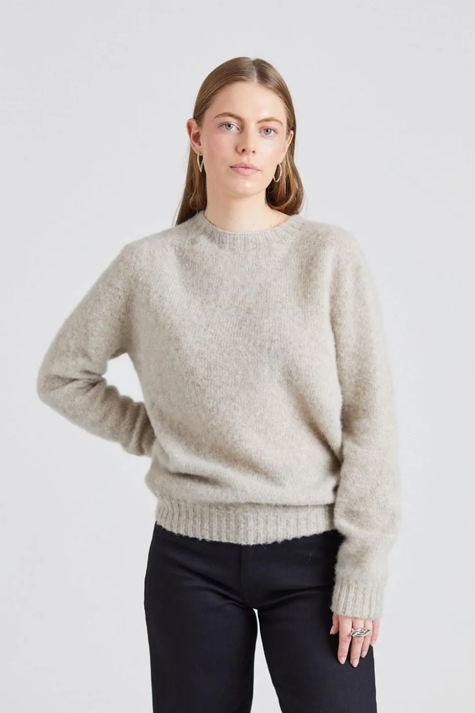 W Shaggy Brush Lambswool Sweater Putty