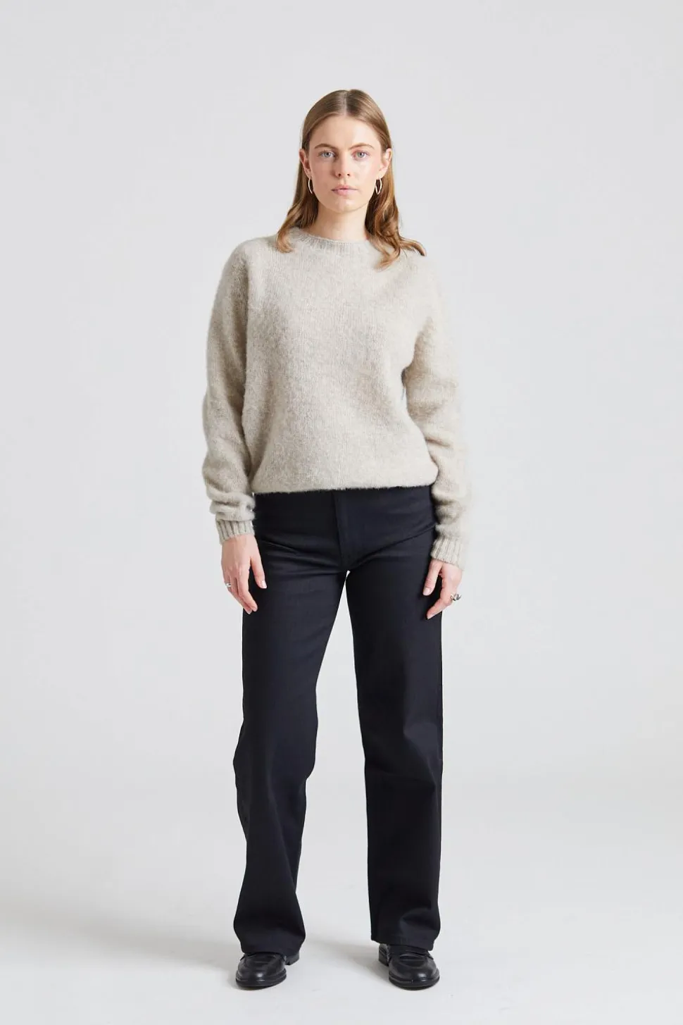 W Shaggy Brush Lambswool Sweater Putty