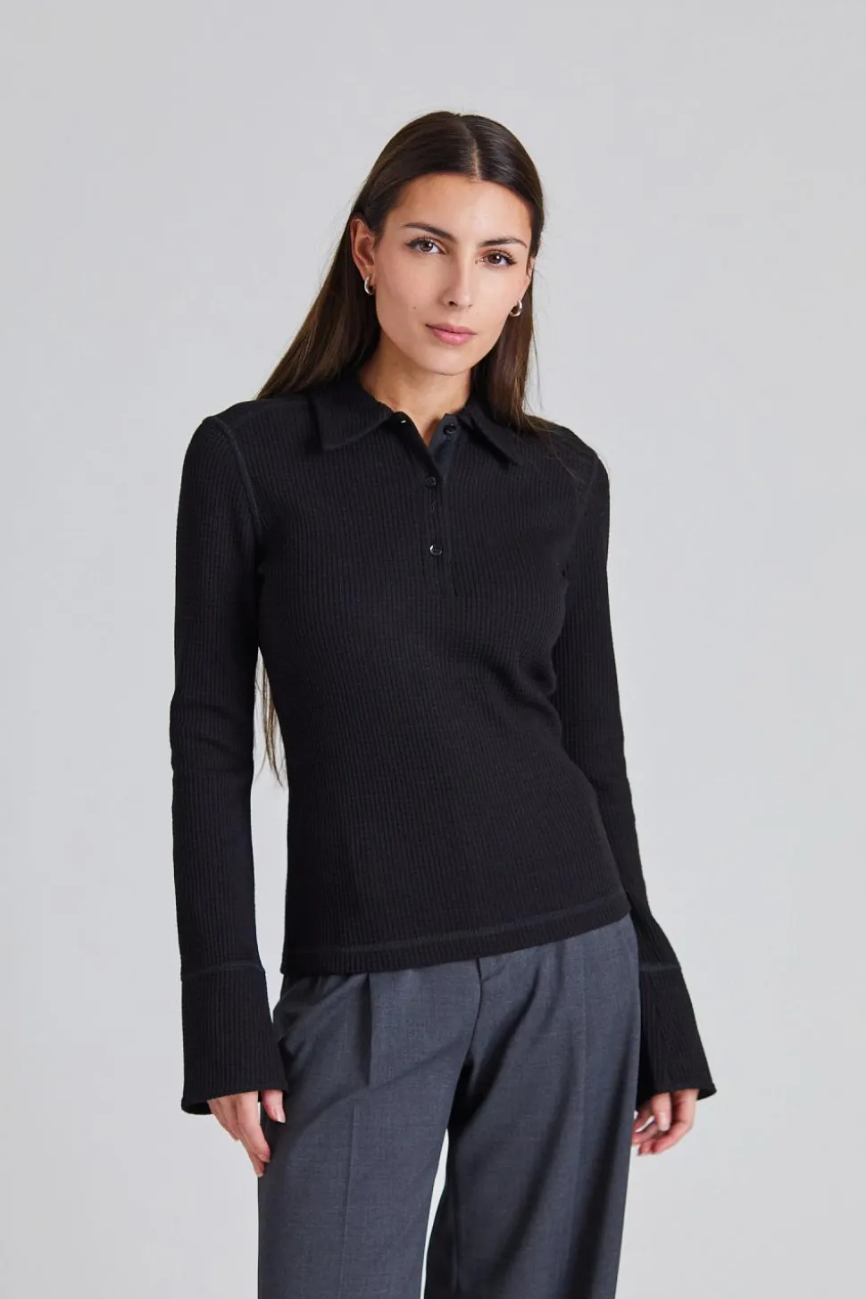 Waffle Polo Shirt Black