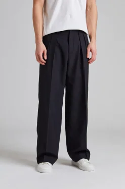 Wide Wool Trousers Black