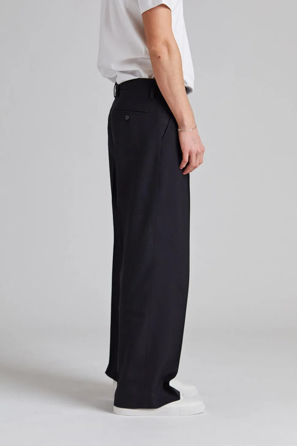 Wide Wool Trousers Black