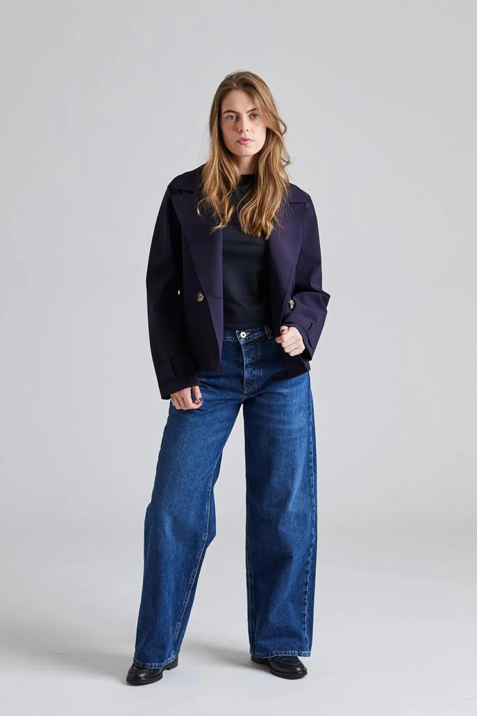 Women Cropped Peacoat Scuba Navy Blue