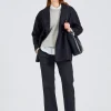 Women Dropped Shoulder D.B Jacket Pressed Wool Black