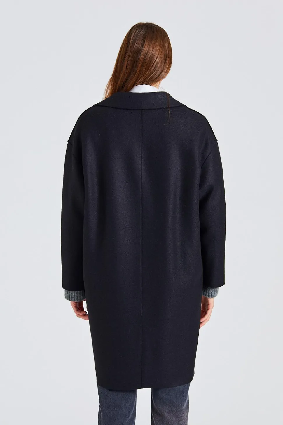 Women Dropped Shoulder D.B. Coat Pressed Wool Black