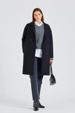 Women Dropped Shoulder D.B. Coat Pressed Wool Black