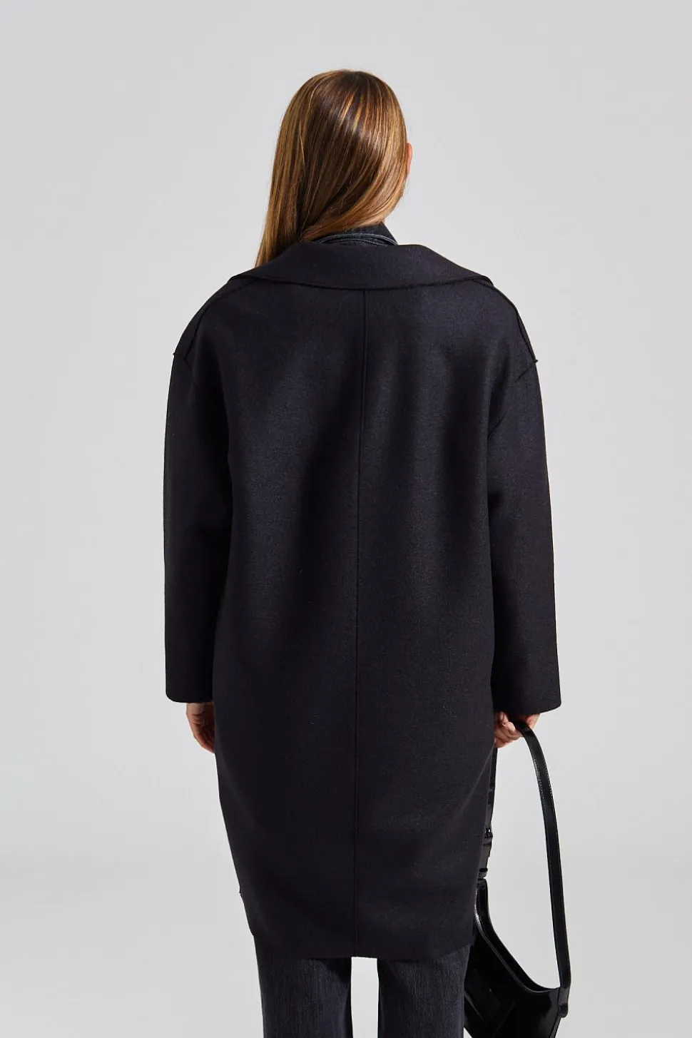 Women Dropped Shoulder D.B. Coat Pressed Wool Black