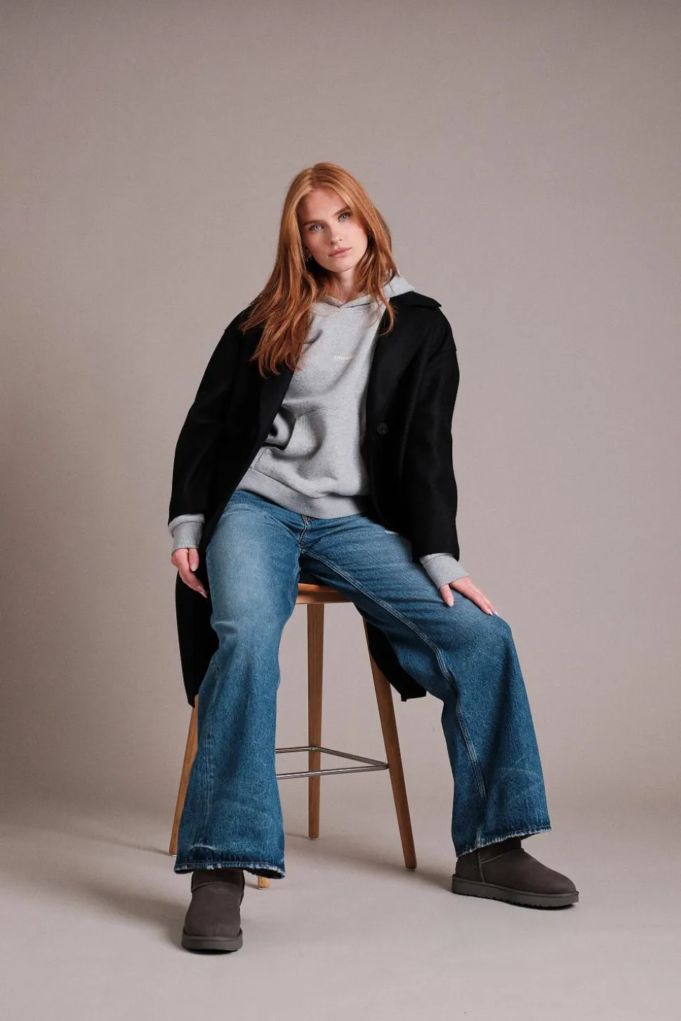 Women Dropped Shoulder D.B. Coat Pressed Wool Black