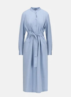 Women Long Belted Shirt Dress Light Blue