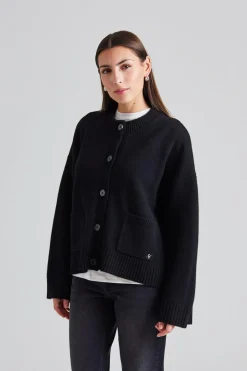 Wool Wide Cardigan Black
