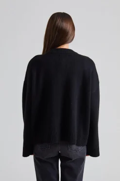 Wool Wide Cardigan Black