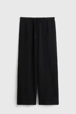 Woven Stripe Drawstring Trousers Black