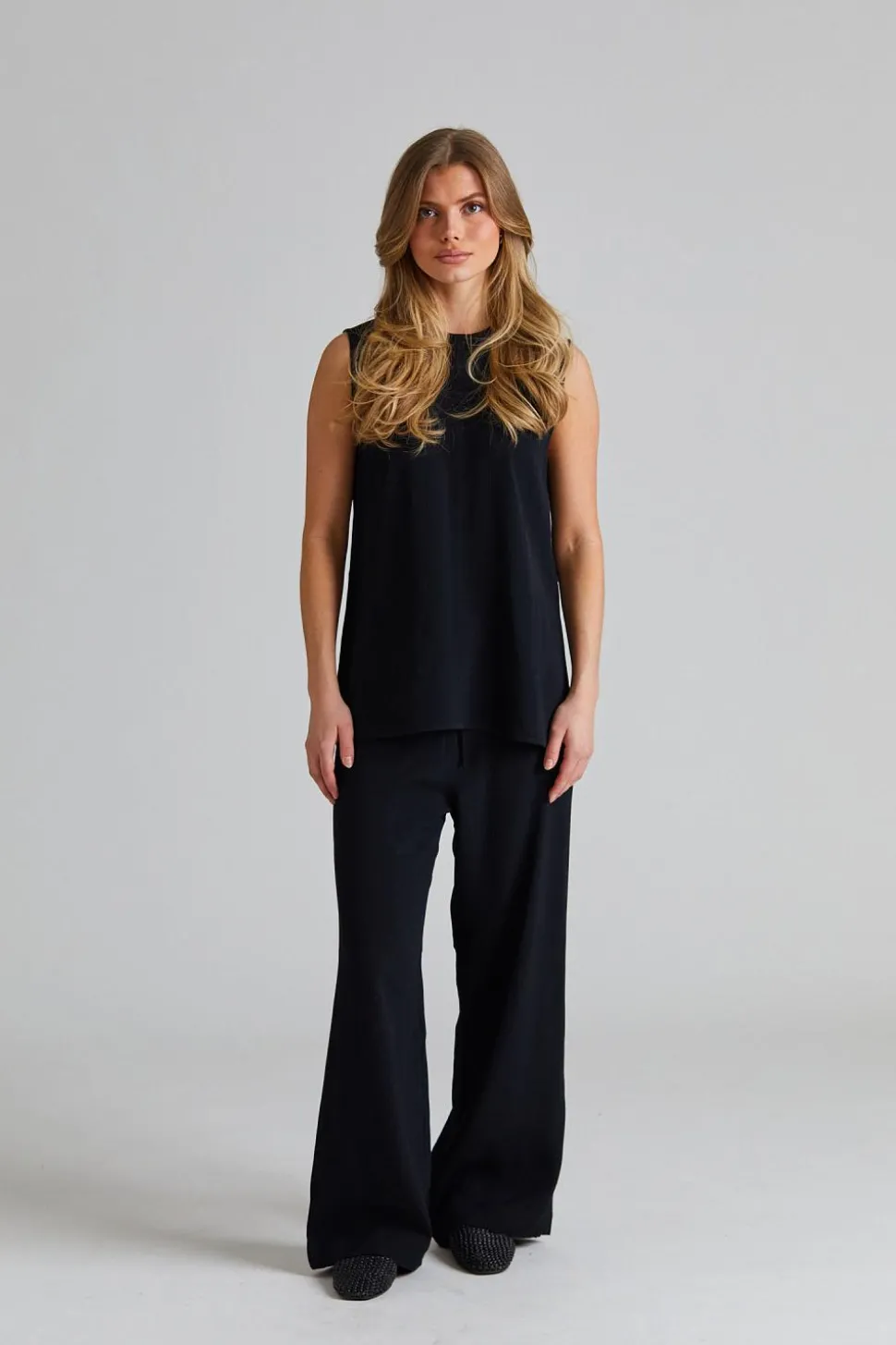 Woven Stripe Top Black