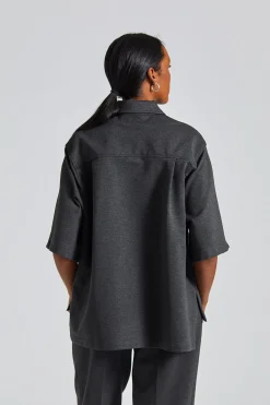 Zip Detail Polo Top Steel Grey Melange