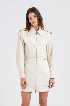 Zip Detail Utility Dress Off White
