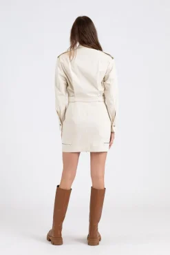 Zip Detail Utility Dress Off White